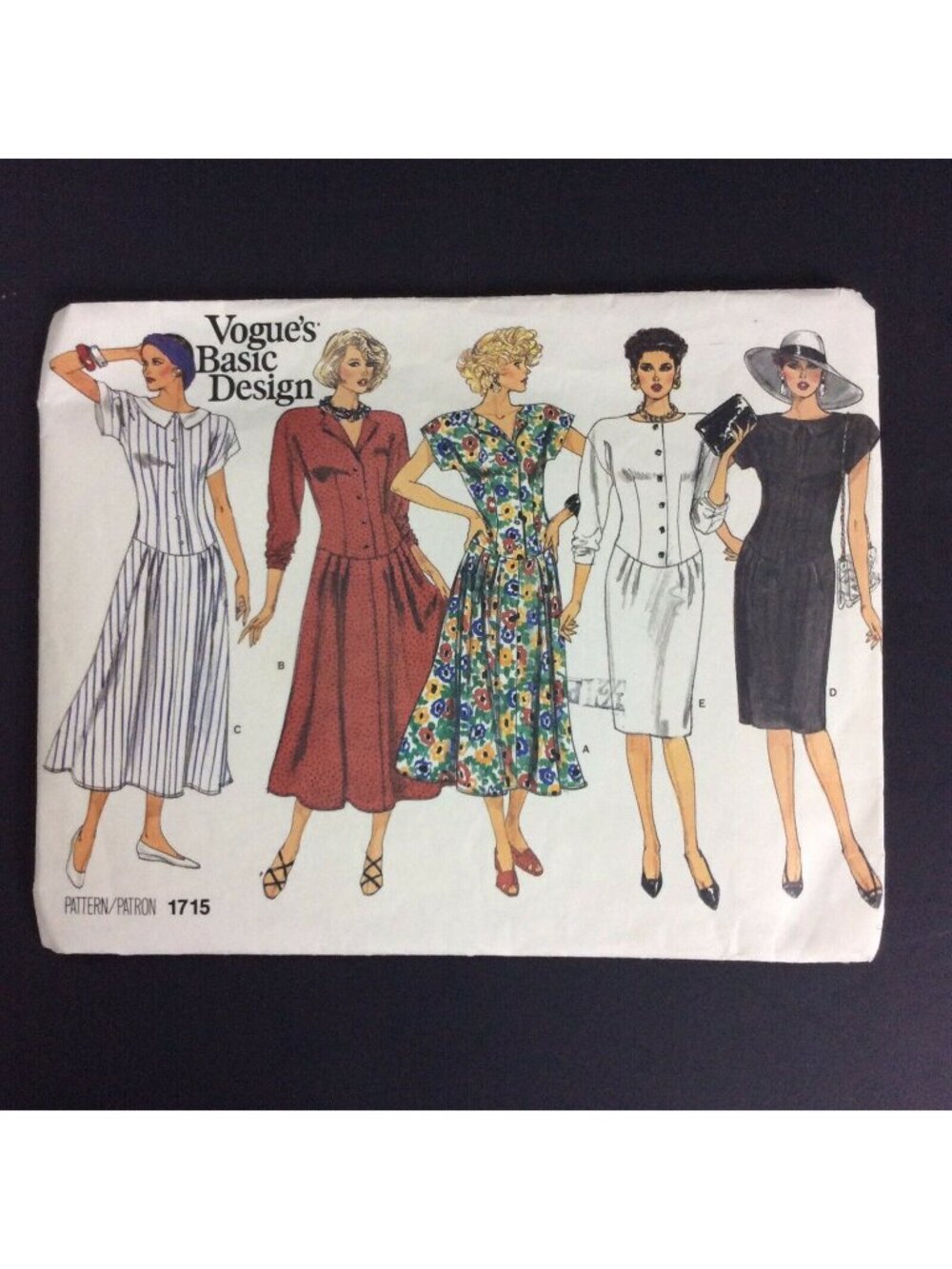 Vogue 1715 Misses Dress Sewing Pattern Size 6 8 10 Basic Design UNCUT Vtg 1986